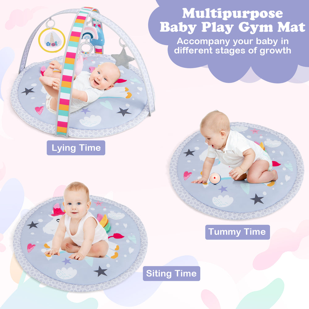 Baby Play Gym Mat featuring a colorful design with detachable toys, ideal for tummy time and sensory development.