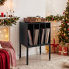 Turntable record player stand in black showcasing a spacious tabletop, perfect for displaying your favorite audio.