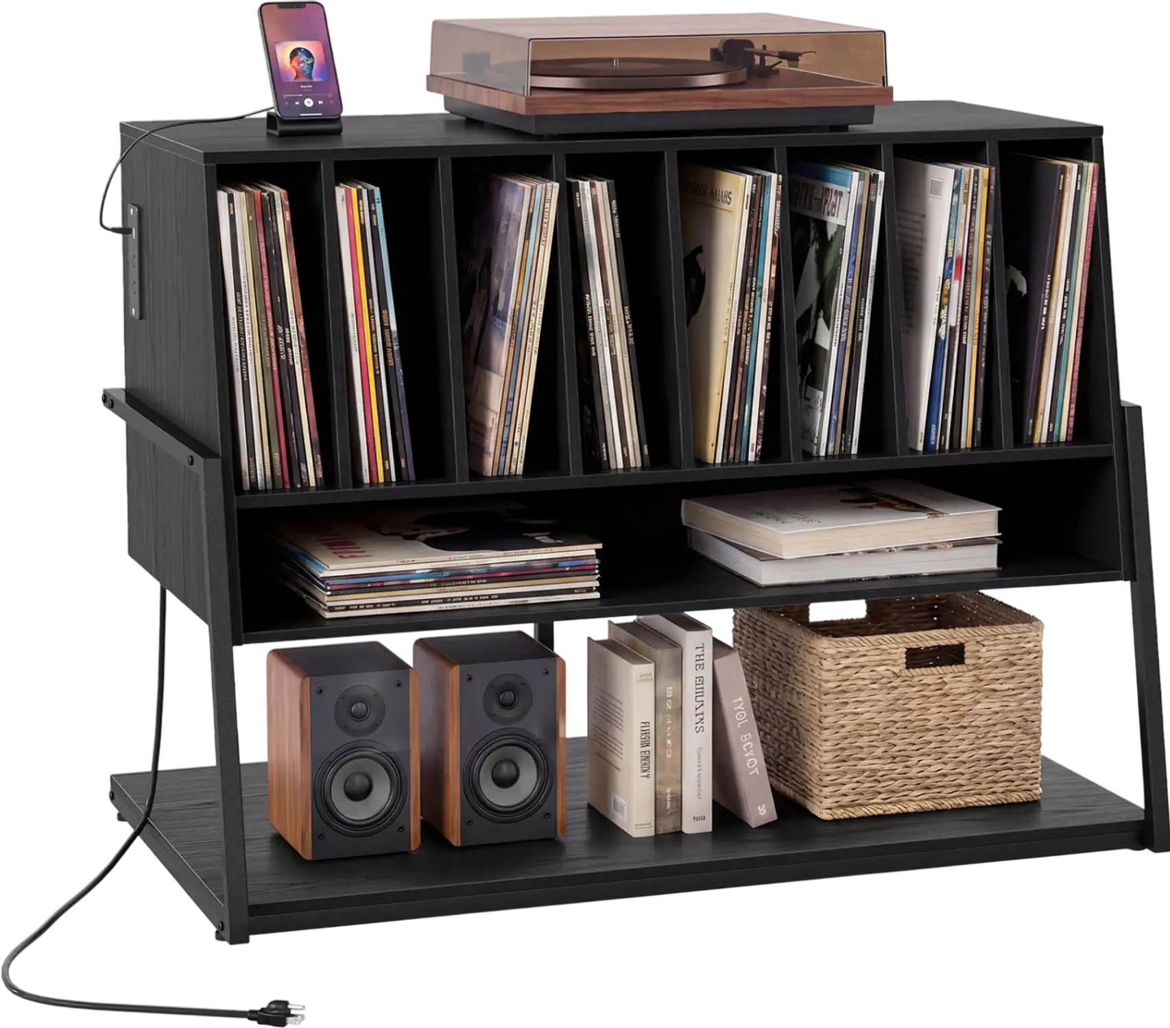 Costway Turntable Stand Vinyl Storage Shelves Charging Station Side Table 20774719 New