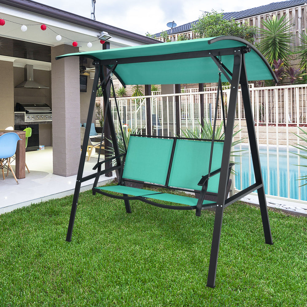 2 Person Patio Swing with Weather Resistant Glider and Adjustable Canopy-Green - Gallery View 1 of 10