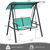 2-person patio swing with adjustable green canopy, sturdy steel frame, and weather-resistant design for outdoor.
