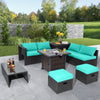 9 Pieces Patio Furniture Set with 32” Fire Pit Table and 50000 BTU Square Propane Fire Pit-Turquoise - Gallery View 1 of 13