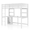 Twin loft bed in white with integrated desk, LED light, and storage for a tidy bedroom setup.