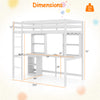 Twin loft bed in white with integrated desk, LED light, and storage, designed for stability and organization in.