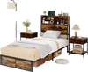 Twin size bed frame with rustic storage headboard, metal slats, and under-bed storage for organized living.