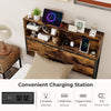 Twin/Full/Queen/King size bed frame with rustic storage headboard, featuring 2 AC outlets and USB ports for convenient.