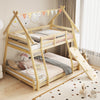 Twin Over Queen Bunk Bed Wooden Kids Bed with Climbing Nets and Ramp-Natural - Gallery View 1 of 9