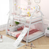 Twin Over Queen Bunk Bed Wooden Kids Bed with Climbing Nets and Ramp-White - Gallery View 1 of 9