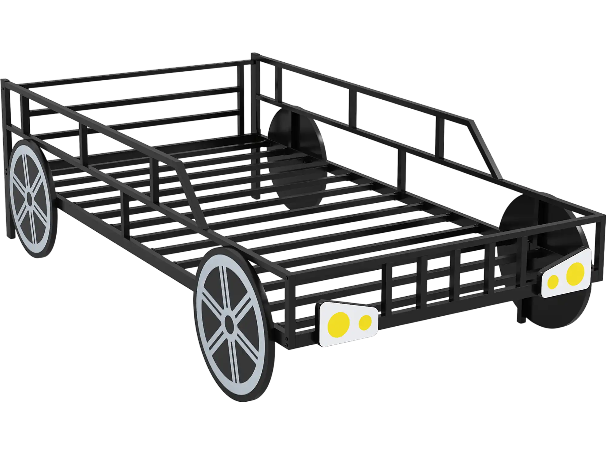 Costway Twin Kids Car-Shaped Metal Bed Frame with Safety Guardrails 482675931 New
