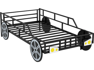 Costway Twin Kids Car-Shaped Metal Bed Frame with Safety Guardrails 482675931 New