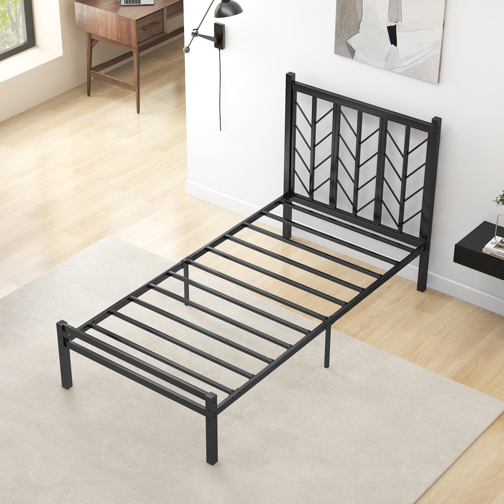Twin Size Platform Bed with Headboard and Metal Frame-Twin Size - Gallery View 1 of 11