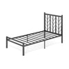 Twin size platform bed with a unique branch design headboard and sturdy powder-coated metal frame for elegant support.