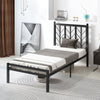 Twin size platform bed with a unique branch-shaped headboard and sturdy metal frame for elegant bedroom decor.