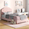 Twin Bed Frame with Height-Adjustable Headboard and Sturdy Wooden Slats-Pink - Gallery View 1 of 10