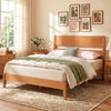 Full bed frame in warm brown with solid wood legs and classic headboard, featuring 12 slats for mattress support.
