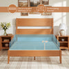 Full bed frame in warm brown with solid wood legs, featuring a classic headboard and 12 slats for mattress support.