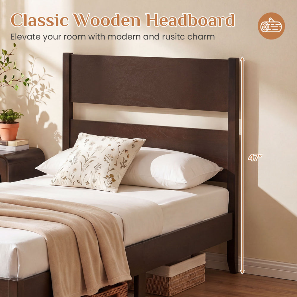 Classic wooden headboard in warm brown with solid wood legs and 12 slats, perfect for elevating your bedroom decor.