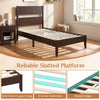 Twin bed frame in warm brown with solid wood legs, 12 slats, and a classic headboard for modern rustic charm.