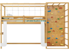 Twin bunk bed with a climbing wall and monkey bar, designed for kids' active play and supporting a twin mattress.