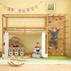 Twin bunk bed with jungle gym features a climbing ladder and rock wall, perfect for active play and sleep space.