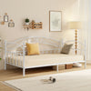 Twin size metal daybed frame in white with heart-shaped decoration, perfect for bedroom seating and extra sleeping.