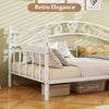 Twin size metal daybed frame in white with heart-shaped design, perfect for cozy seating and extra sleeping space.