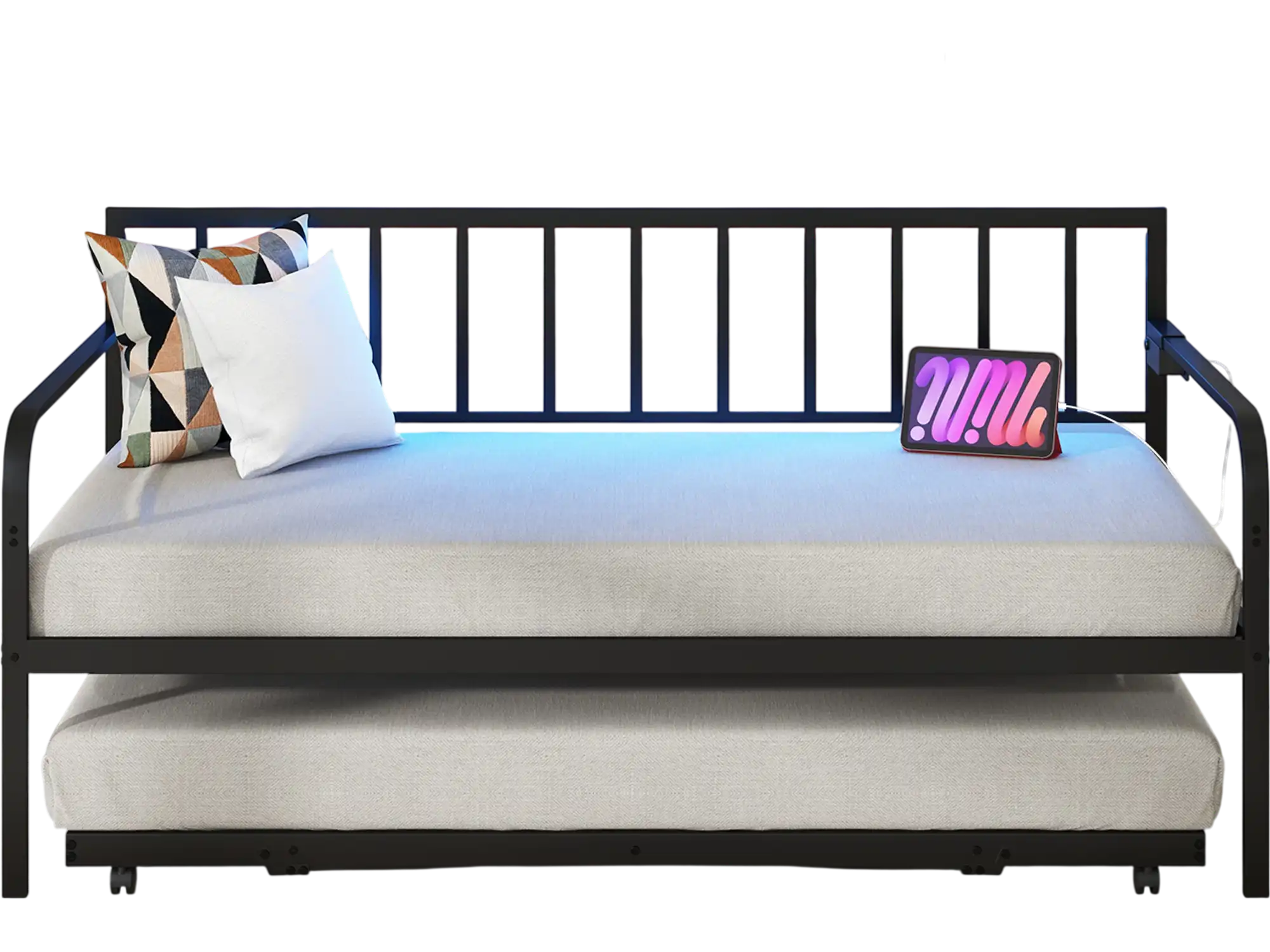Costway Twin Daybed w/ Charging Station LED Lights Black 35619427 New