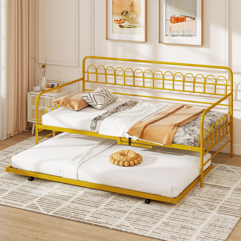 Twin Daybed with Curved Backrest and Armrests-Gold - Gallery View 1 of 11