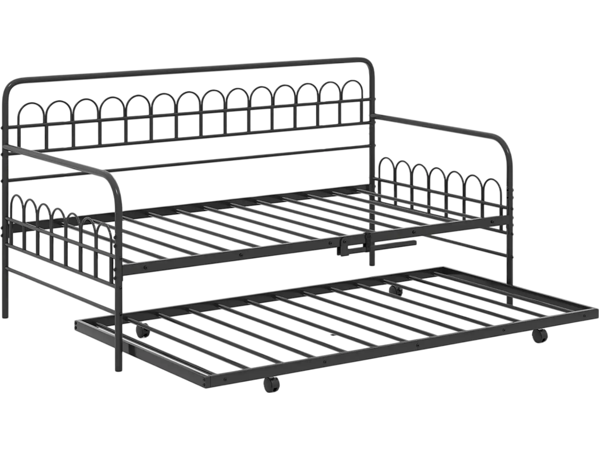 Costway Twin Daybed Trundle Bed Frame Curved Backrest Armrests 485213679 New
