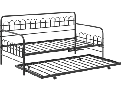 Costway Twin Daybed Trundle Bed Frame Curved Backrest Armrests 485213679 New