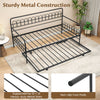 Twin daybed with curved backrest and armrests in black, featuring sturdy metal construction and pull-out trundle for.