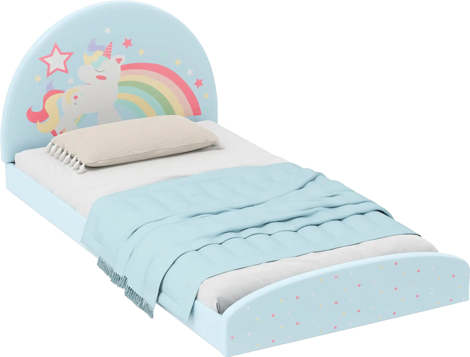 Costway Upholstered Twin Kids Floor Bed Frame with 210D Oxford Cloth Mat 12603661 New