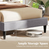 Modern platform bed frame with upholstered headboard, featuring 6 inches of clearance for easy robot vacuum access.