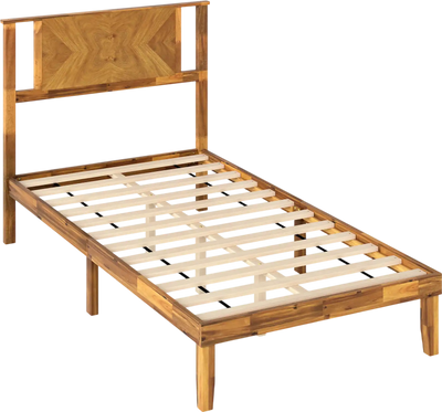 Costway Mid-Century Acacia Wood Platform Bed Frame w/ Headboard 91133728 New