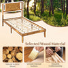 Twin size bed frame made of natural acacia wood with retro headboard, featuring a smooth painted surface for durability.