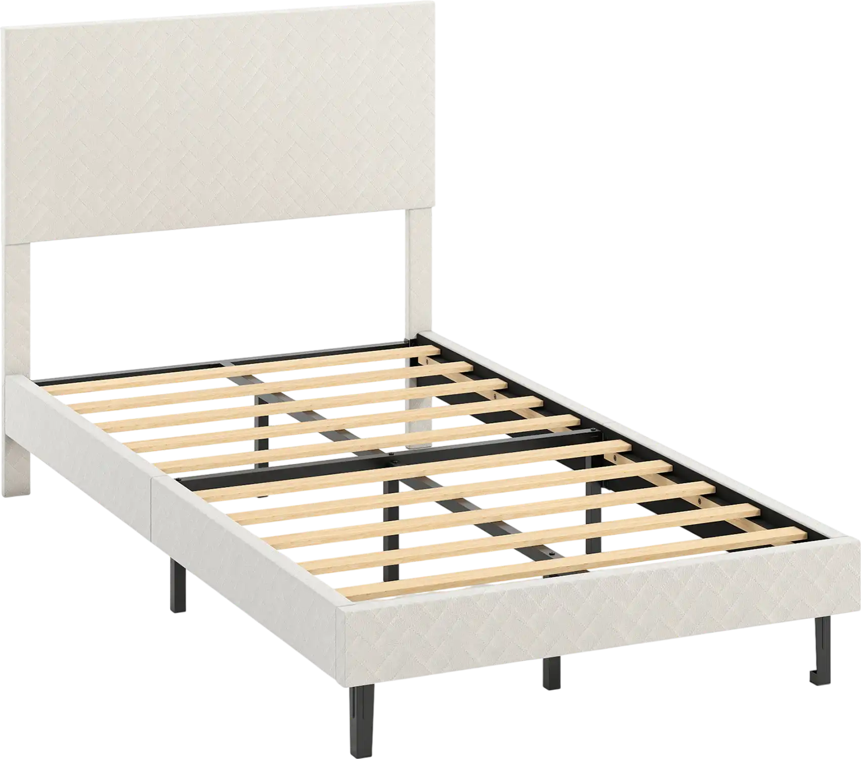Costway Velvet Upholstered Platform Bed Frame Chevron Headboard Beige 21357639 New