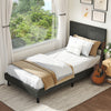 Gray twin size velvet bed frame with chevron headboard, featuring adjustable height and modern design for stylish.