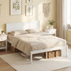 Full size sturdy wooden bed frame with headboard, natural finish, and under-bed storage for a tidy room.