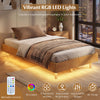Floating bed frame with LED lights, featuring 16 colors and remote control, perfect for creating a captivating bedroom.