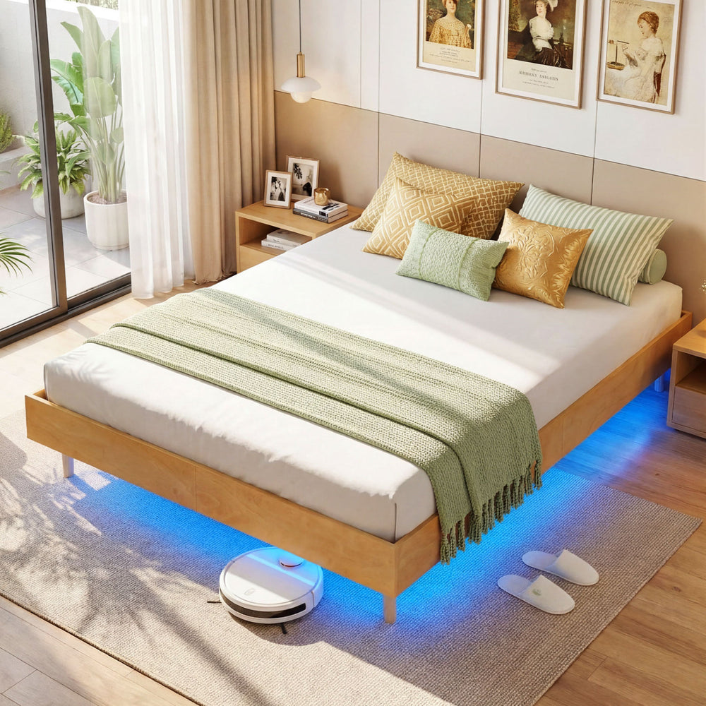 Twin/Full/Queen Size Floating Bed Frame with LED Lights for Bedroom-Queen - Gallery View 1 of 11