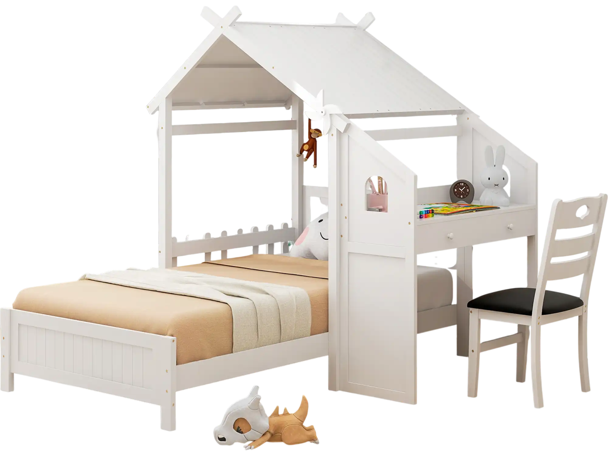 Costway Twin House Bed w/ 2 Drawers Windmill White 69578324 New