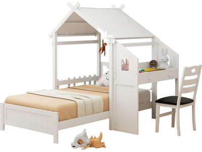 Costway Twin House Bed w/ 2 Drawers Windmill White 69578324 New