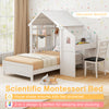 Twin house bed in white with windmill, featuring 2 drawers for storage and a secure, ergonomic study chair.