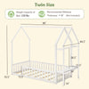 Twin size house bed frame in white with storage shelf, designed for kids' independence and safety, ideal for themed.