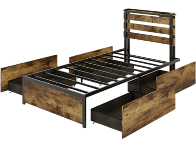 Costway Twin Platform Bed Frame w/ 4 Storage Drawers 91200651 New