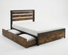 Twin LED bed frame with slatted headboard, storage drawers, and RGB lights for customizable ambiance and convenience.