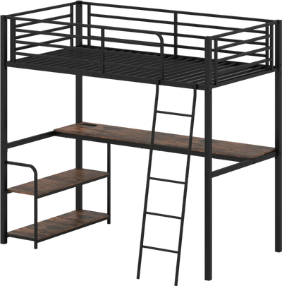 Costway Twin Loft Bed with Desk Shelves 45737682 New