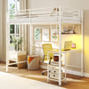 Twin Loft Bed with Desk LED Lights Charging Station Heavy-duty Metal Bed Frame with Guardrail-White - Gallery View 1 of 10