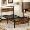 Twin Metal Bed Frame Industrial Platform Bed with Wooden Headboard-Twin Size - Gallery View 1 of 10