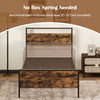 Twin metal bed frame with rustic wood headboard and reinforced screws, designed for stability and space-saving storage.